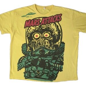 Vintage Rare MARS ATTACKS Movie T-Shirt 2XL Yellow Alien Martian Topps Pacific